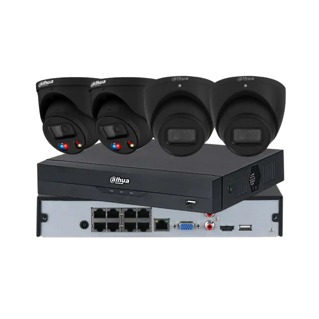 Dahua Black CCTV Kit: 4 x 6MP Turret Security Camera Kit: 2 TiOC & 2 IR + 8 Channel AI NVR