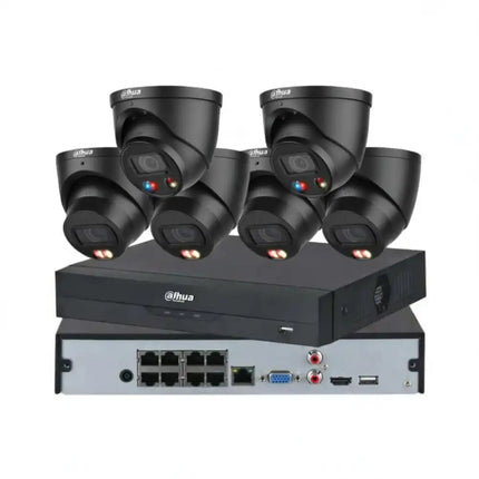 Dahua 6 x 8MP 24/7 Full Colour Turret Black CCTV Kit: 2 TiOC 3.0 & 4 Dual Light + 8CH AI NVR