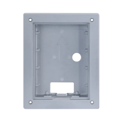 Dahua DH-AC-VTM114 silver aluminum alloy backbox enclosure used for recessed wall mounting of the VTO2202F-P villa door station.