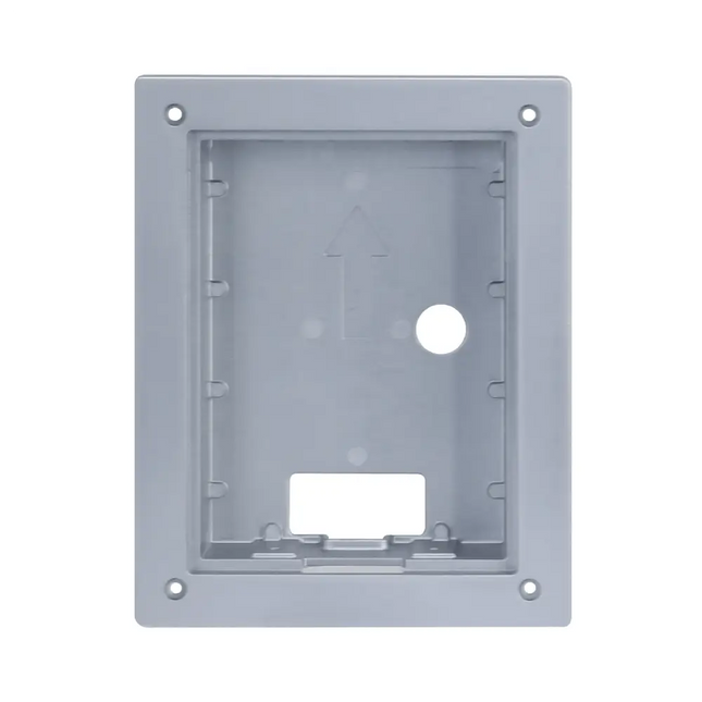 Dahua DH-AC-VTM114 silver aluminum alloy backbox enclosure used for recessed wall mounting of the VTO2202F-P villa door station.