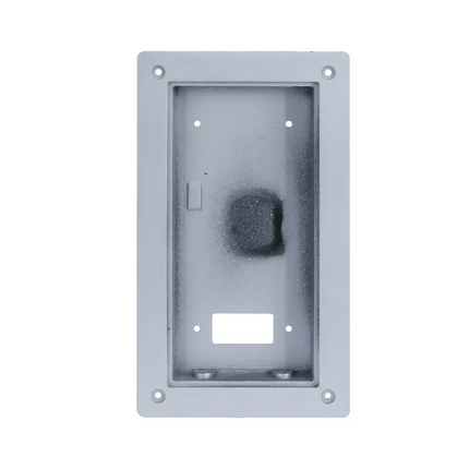 Dahua DH-AC-VTM116-01 silver aluminium flush mount bracket enclosure used for recessed wall installation of VTO6221E-P and VTO3221E-P door stations.