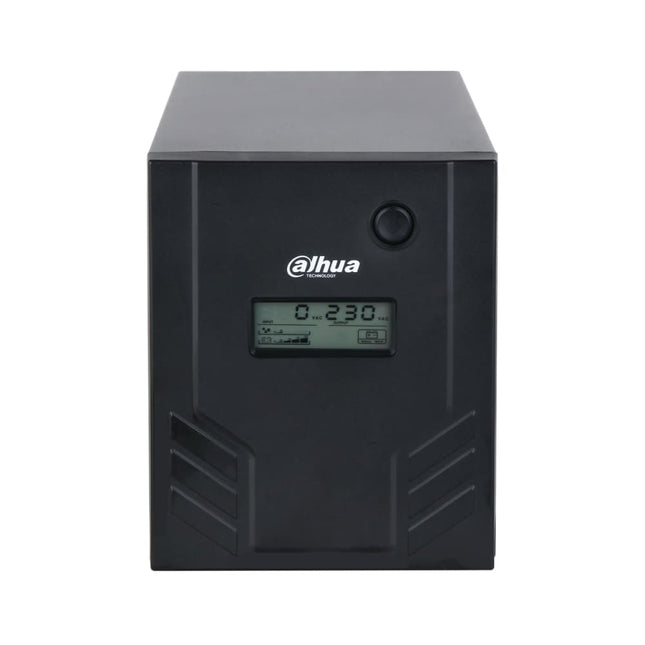 Dahua DH-PFM3350-1500 1500VA 900W line-interactive tower UPS for CCTV — front perspective view with four Australian outlets and status LEDs