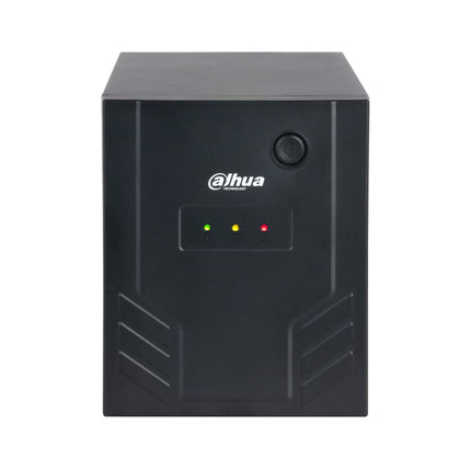 Dahua DH-PFM3350-2000L 2000VA 1200W line-interactive extended-runtime tower UPS for CCTV — front perspective view with four Australian outlets, LCD status display and matte black enclosure