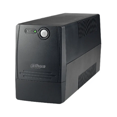Dahua DH-PFM350-900 1500VA 900W line-interactive tower UPS front perspective view showing its matte black enclosure and status indicator lights.
