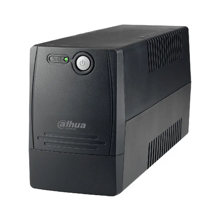 Dahua DH-PFM350-900 1500VA 900W line-interactive tower UPS front perspective view showing its matte black enclosure and status indicator lights.
