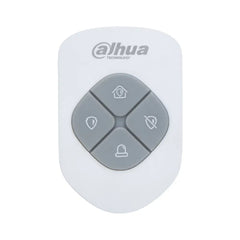 Dahua DHI-ARA24-W2 wireless alarm keyfob remote control in white featuring 4 buttons for Home, Away, Disarm, and SOS emergency alarm.