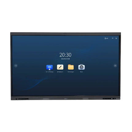 Front view of the large 86-inch Dahua DeepHub smart interactive whiteboard showing its sleek metal housing, anti-glare 4K display, and built-in top camera.
