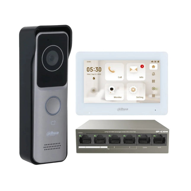 Dahua IP Intercom Kit with White 7-inch Touch Screen with Door Station, KIT-DHI-7INWHT2311R-WP