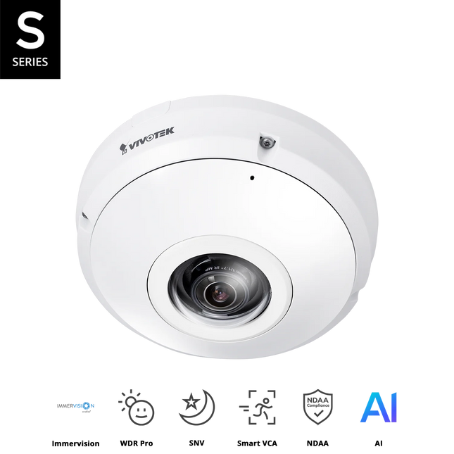 VIVOTEK 12MP Fixed Fisheye Camera FE9191-H-V2, 12MP, H.265, WDR Pro, Smart VCA, Smart Stream III, IK10