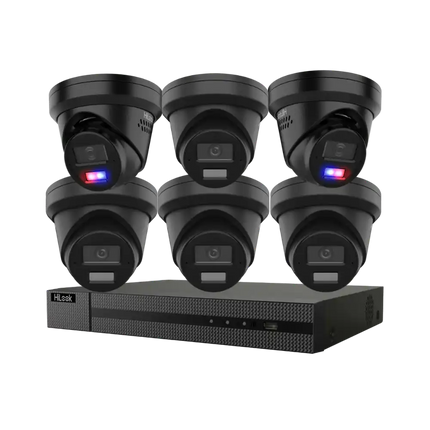 HiLook 6MP Black CCTV Kit: 2 x All-in-One Cameras & 4 x Standard Cameras with 8-Channel AI NVR