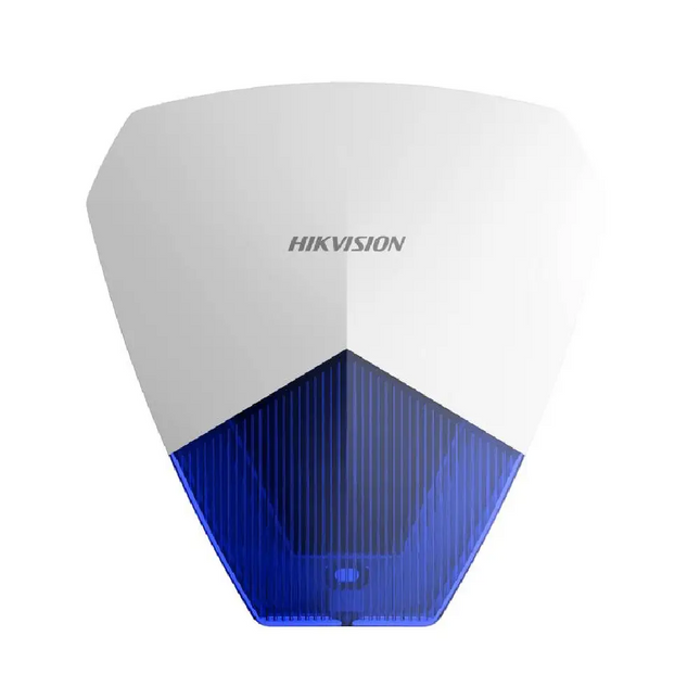 Hikvision DS-PS1-B AX Hybrid Pro wired outdoor external sounder and blue LED strobe alarm with IP54 weather resistance.