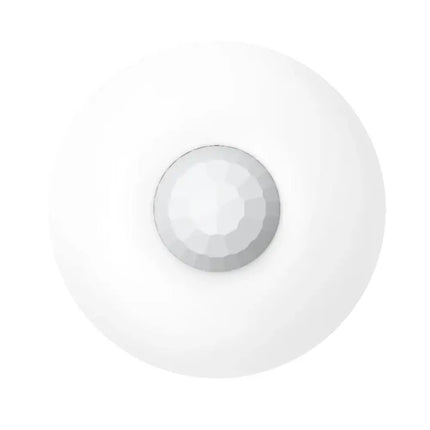 Sleek, round Hikvision AX PRO DS-PDCL12-EG2-WB wireless PIR ceiling detector in white, showing its 360-degree flush design.