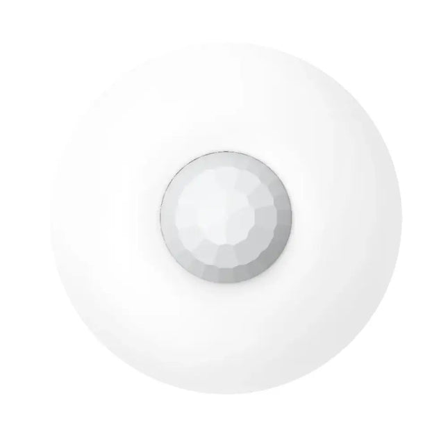 Sleek, round Hikvision AX PRO DS-PDCL12-EG2-WB wireless PIR ceiling detector in white, showing its 360-degree flush design.