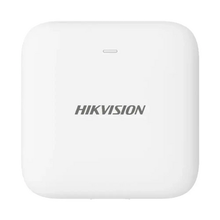Hikvision AX PRO wireless water leak detector with external probe showing its IP66 waterproof design.