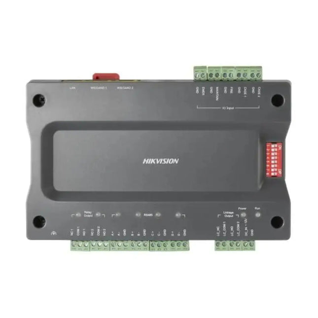 Hikvision DS-K2210 Master Elevator Controller for smart building access control, supporting up to 128 floors and guide rail installation.
