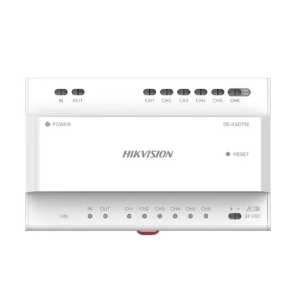 Hikvision DS-KAD706-P 2-wire video and audio network distributor for multi-module IP intercom systems.
