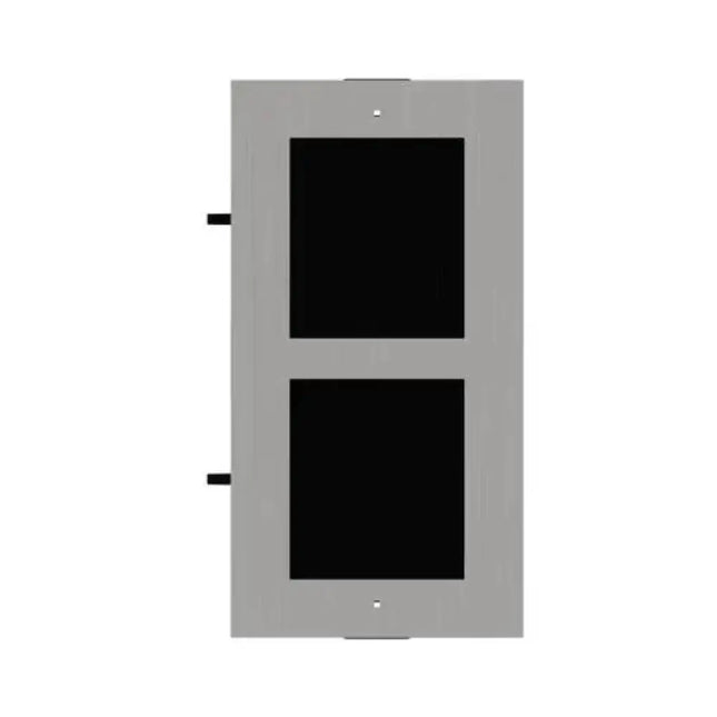 Hikvision DS-KD-ACF2-S two-module stainless steel flush mount box with installation frame for modular intercoms.