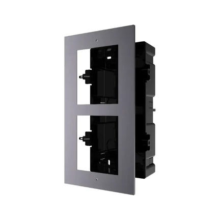 Hikvision DS-KD-ACF2 Gen2 two-module flush mount installation box for modular intercom systems, featuring a sleek aviation aluminum frame.