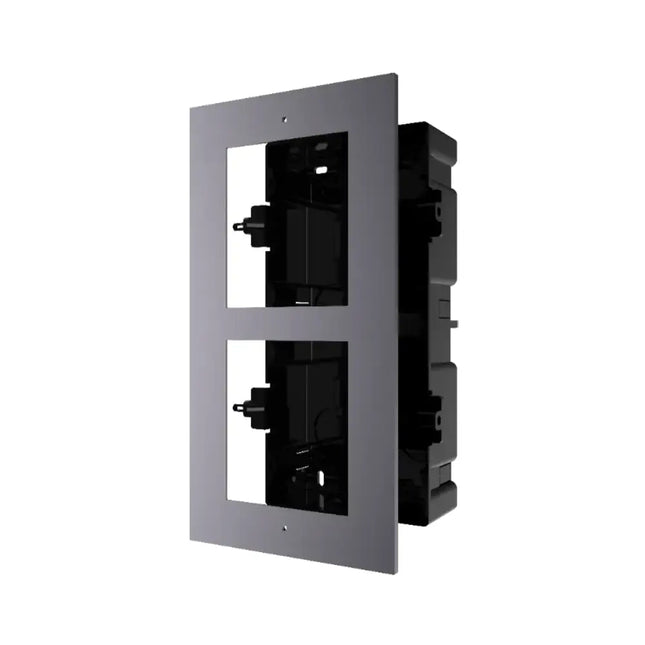 Hikvision DS-KD-ACF2 Gen2 two-module flush mount installation box for modular intercom systems, featuring a sleek aviation aluminum frame.