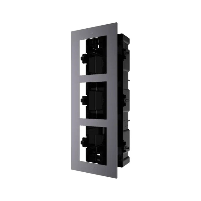Hikvision DS-KD-ACF3 Gen2 three-module flush mount installation box for modular intercom systems, made of durable aviation aluminum.