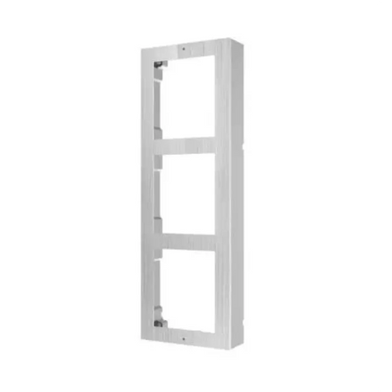 Weather-resistant metallic grey Hikvision DS-KD-ACW2 surface mount housing frame made of premium aviation aluminum for dual modular door stations.