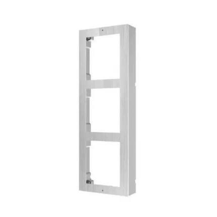 Hikvision DS-KD-ACW3/S three-module surface mount installation frame and stainless steel cover for modular video intercom systems.