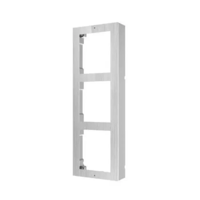 Hikvision DS-KD-ACW3/S three-module surface mount installation frame and stainless steel cover for modular video intercom systems.