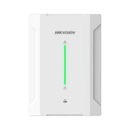 Hikvision DS-PM1-RT-HWB AX Hybrid PRO Tri-X wireless expansion receiver module in white casing for hardwired alarm systems.