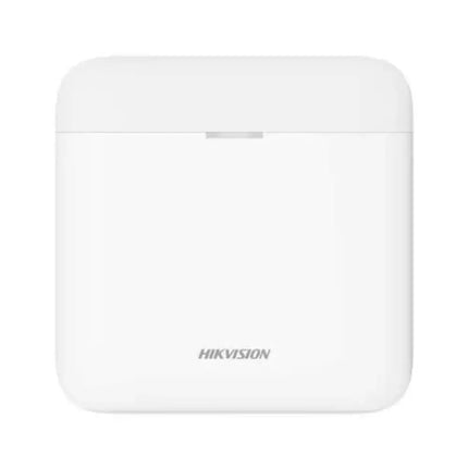 Hikvision DS-PR1-WB AX Pro wireless repeater in sleek white housing, designed to extend the signal range of wireless alarm systems.