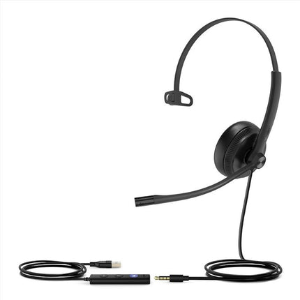 Yealink UH34SE Teams Certified Wideband Noise Cancelling Headset, USB and 3.5mm Jack, Leather Ear Piece, Controller with Teams Button, Mono