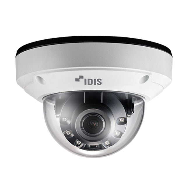 IDIS DC-D4538WRA 5MP LightMaster vandal-resistant network dome camera showcasing its IK10 ruggedized armor and specialized low-light optics.