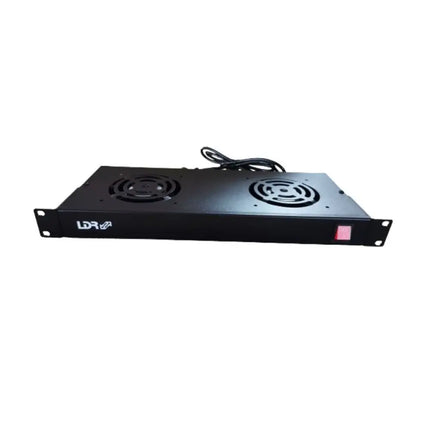 LDR 19-inch 1U rackmount dual cooling fan kit with front power switch and black metal housing.