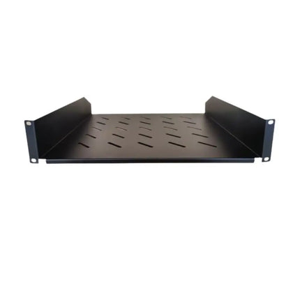 LDR black metal 2U cantilever fixed rack shelf, 452mm deep, installed in a 19-inch server cabinet.