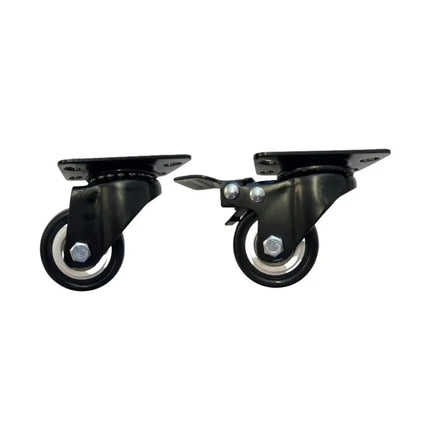 Pack of 4 black LDR 2-inch polyproplyene server rack caster wheels featuring two braked and two unbraked wheels