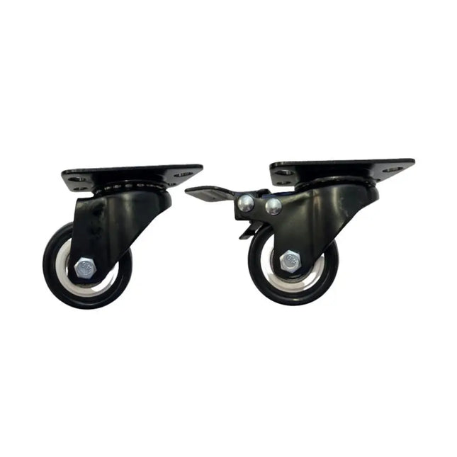 Pack of 4 black LDR 2-inch polyproplyene server rack caster wheels featuring two braked and two unbraked wheels