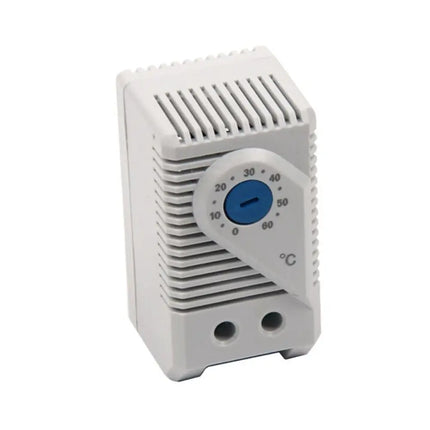LDR compact auto fan cooling thermostat mounted on a standard industrial DIN rail system.