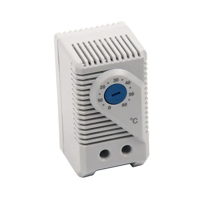 LDR compact auto fan cooling thermostat mounted on a standard industrial DIN rail system.