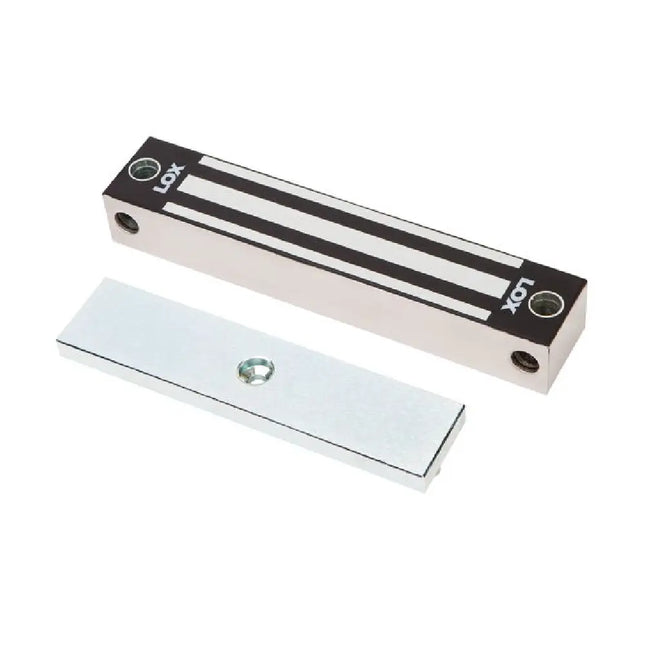 LOX EM4500 monitored electromagnetic gate lock in 304 grade stainless steel housing for outdoor security.