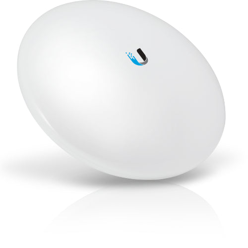 Ubiquiti NanoBeam AC Gen2 – 5GHz wireless bridge with 19dBi antenna, up to 15km range, 450 Mbps throughput, and PoE support for outdoor point-to-point links.