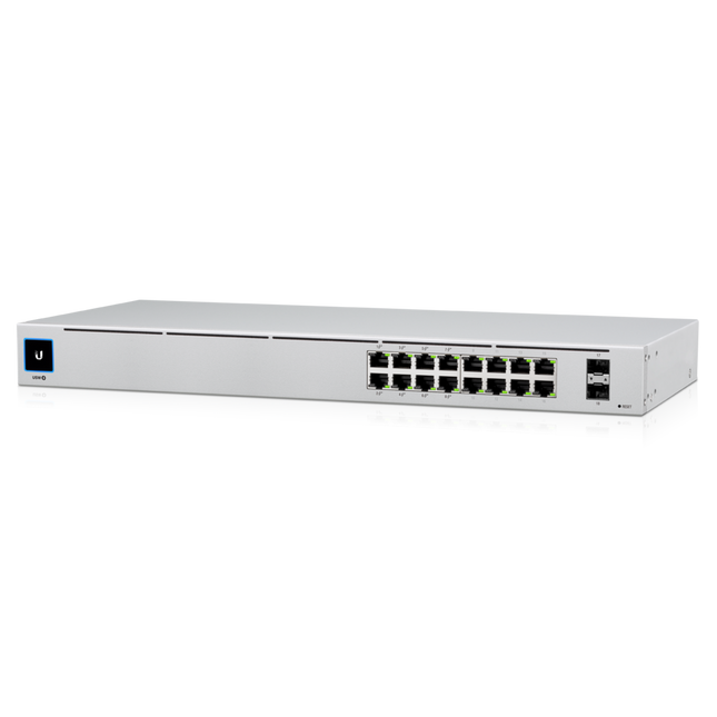 Ubiquiti UniFi 16-port Managed Gigabit Switch - 8x PoE+ Ports, 8x Gigabit Ethernet Ports, with 2x SFP - 60W - Touch Display - Fanless - GEN2