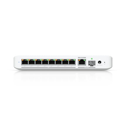 UniFi USW-Flex-2.5G-8-PoE Switch – 8-port 2.5GbE managed switch with 4 PoE+ outputs, silent fanless design, and compact form factor