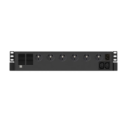 Rear panel view of PowerShield Defender Rackmount 800VA UPS PSDR800 showing 6 Australian sockets