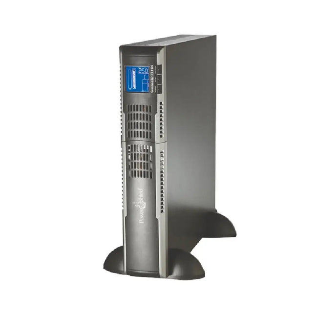 PowerShield Commander RT 1100VA 990W line-interactive pure sine wave UPS system (PSCRT1100) front view in a sleek black finish.