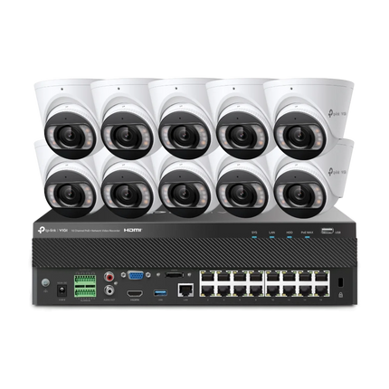 TP-Link VIGI 10 × 8MP 4K Full-Colour Turret Cameras + 16CH PoE+ NVR CCTV Kit
