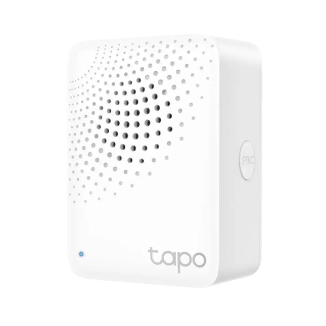 TP-Link Tapo H100 smart IoT hub and wireless chime featuring whole-home coverage and 90dB smart alarm siren.