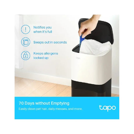 Top view of TP-Link Tapo RV10 Plus robotic vacuum navigating a living room floor.