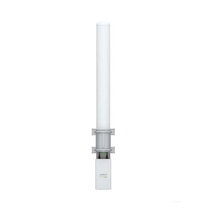 Ubiquiti 5GHz airMAX 13dBi dual-polarity omni-directional antenna showing its white cylindrical housing and mounting brackets.