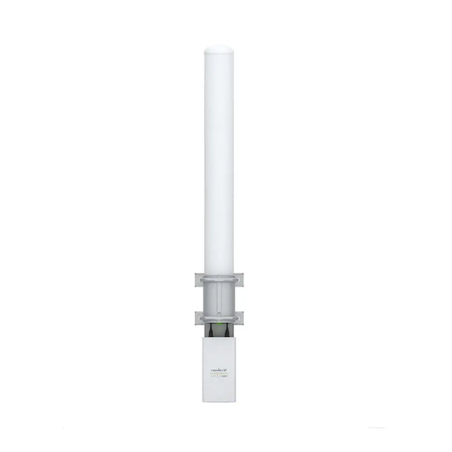 Ubiquiti 5GHz airMAX 13dBi dual-polarity omni-directional antenna showing its white cylindrical housing and mounting brackets.