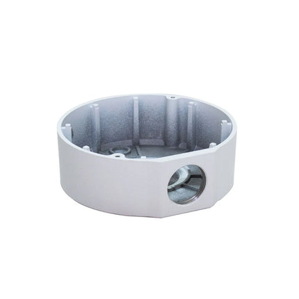 Uniview TR-JB03-G-IN aluminum junction box mounted on wall with concealed cables.