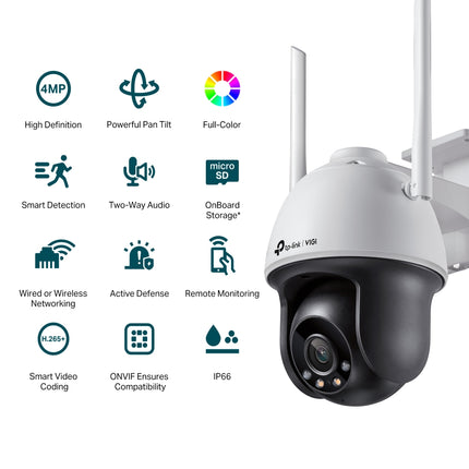 TP-Link VIGI 4MP C540-W(4mm) Outdoor Full-Colour Wi-Fi Pan Tilt Network Camera, 4mm Lens, Smart Detection,2YW (LD)